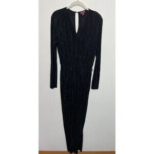 Vince Camuto Size XS Pleated Surplice Jumpsuit Black Long Sleeve Elastic Waist